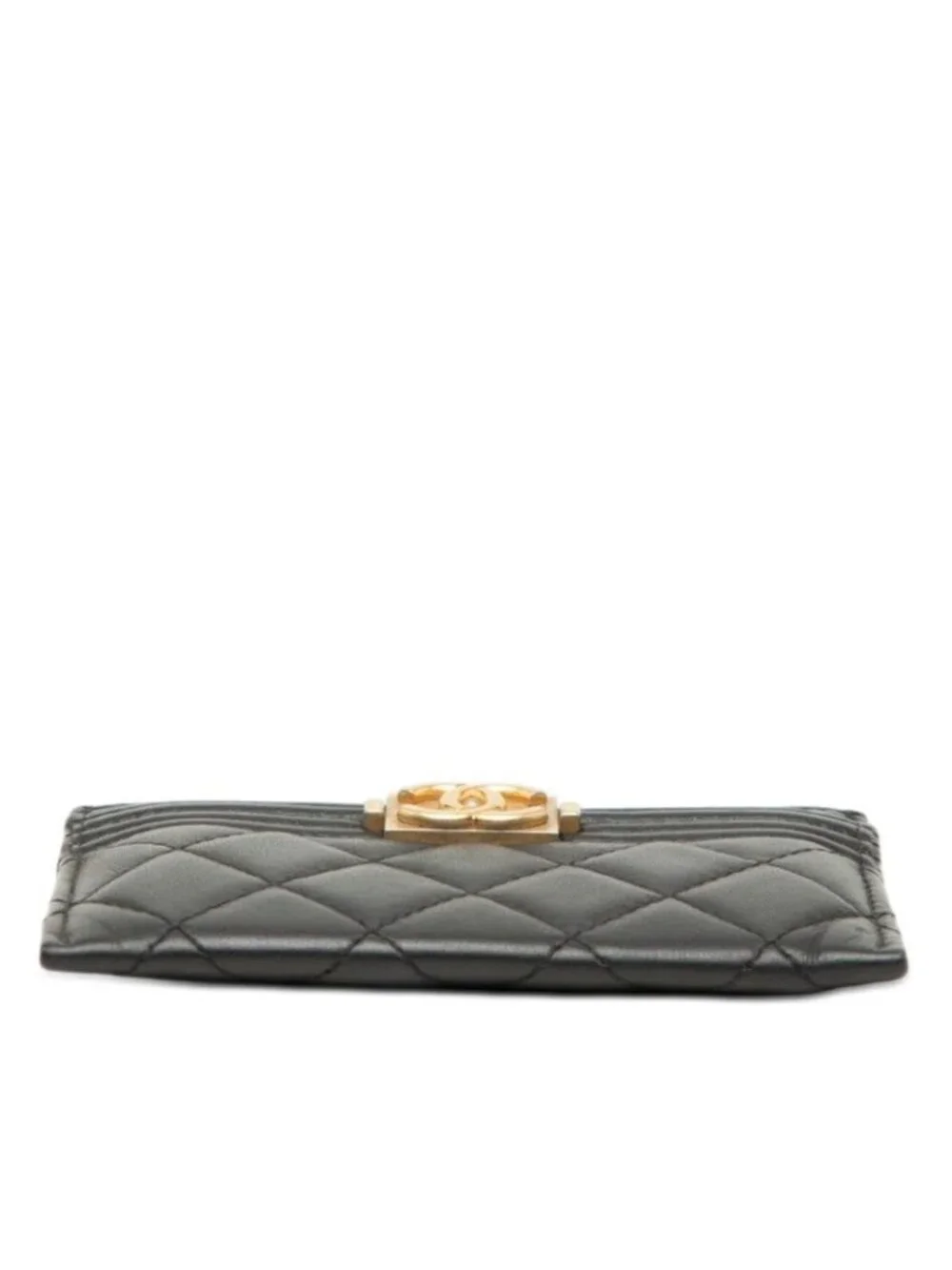 Chanel CC Logo Boy Card Case Black Lambskin